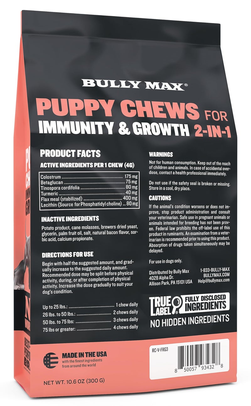 Bully Max 2-in-1 Puppy Treats Soft Chews for Immunity & Growth - Dog Vitamins & Supplements - Essential Multivitamin Food Topper for Health & Immune Support - Small, Medium & Large Breed Puppies - Image 2