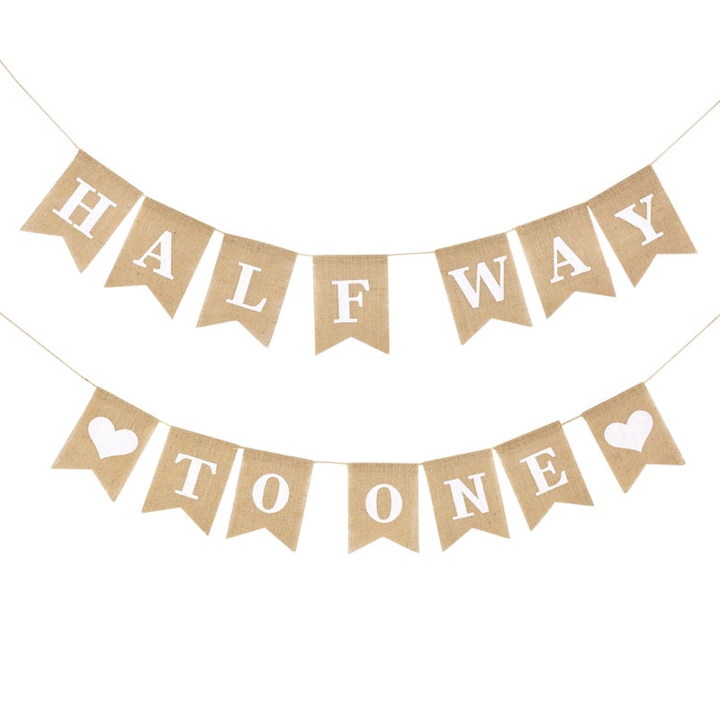 Dokuna PreStrung Half Way To One Banner for Baby Boy 12 Birthday Party Decorations Neutral 6 Month Half Birthday Decorations For Boys Girls Khaki - Image 2