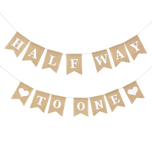 Dokuna PreStrung Half Way To One Banner for Baby Boy 12 Birthday Party Decorations Neutral 6 Month Half Birthday Decorations For Boys Girls Khaki - Image 1