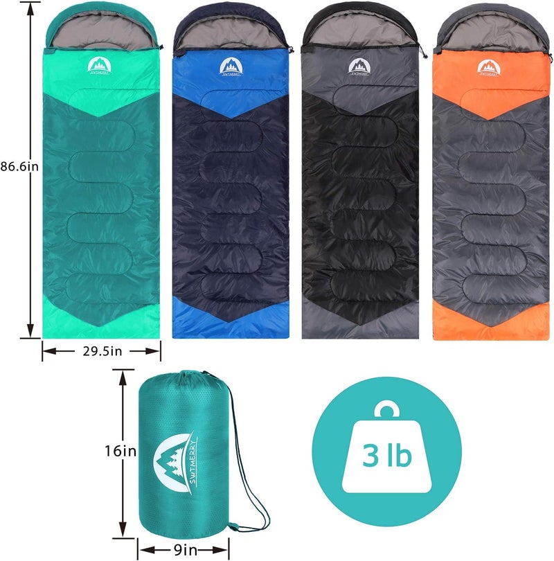 SWTMERRY Sleeping Bag 3 Seasons (Summer, Spring, Fall) Warm & Cool Weather - Lightweight,Waterproof Indoor & Outdoor Use for Kids, Teens & Adults for Hiking and Camping - Image 2