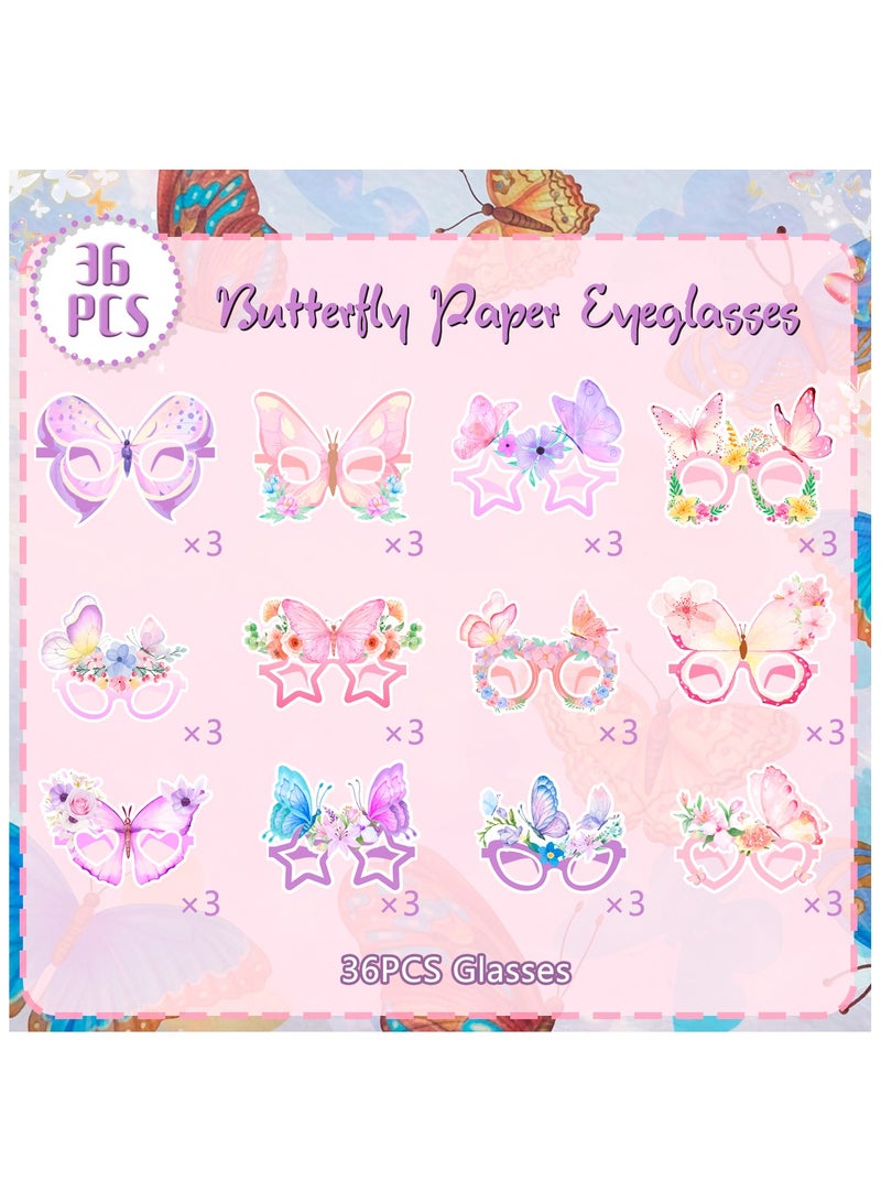 FRUITFUL PARTY Butterfly Party Paper Eyeglasses, 36pcs Spring Butterfly Theme Paper Party Glasses for Butterfly Photo Booth Props Butterfly Birthday Decorations Supplies - Image 2