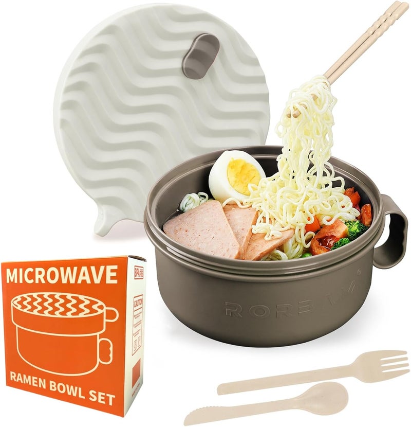 RORBAM Ramen Cooker,Microwave Ramen Bowl,Ramen Noodle Bowl 48 oz, College Dorm Room Essentials for Girls for Boys, Apartment Essentials, BPA-Free. (beige) - Image 1