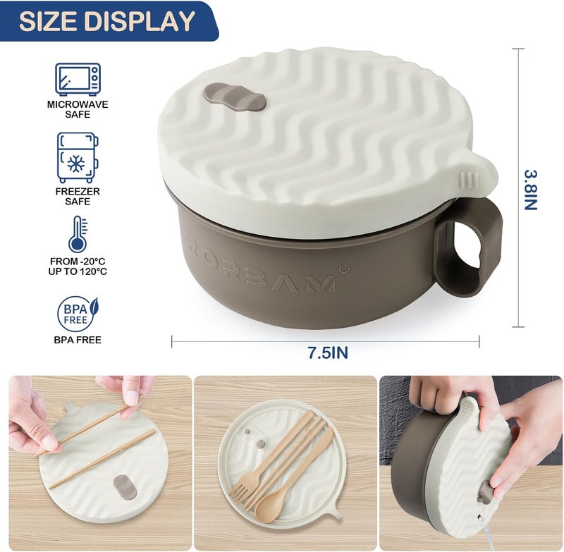 RORBAM Ramen Cooker,Microwave Ramen Bowl,Ramen Noodle Bowl 48 oz, College Dorm Room Essentials for Girls for Boys, Apartment Essentials, BPA-Free. (beige) - Image 3