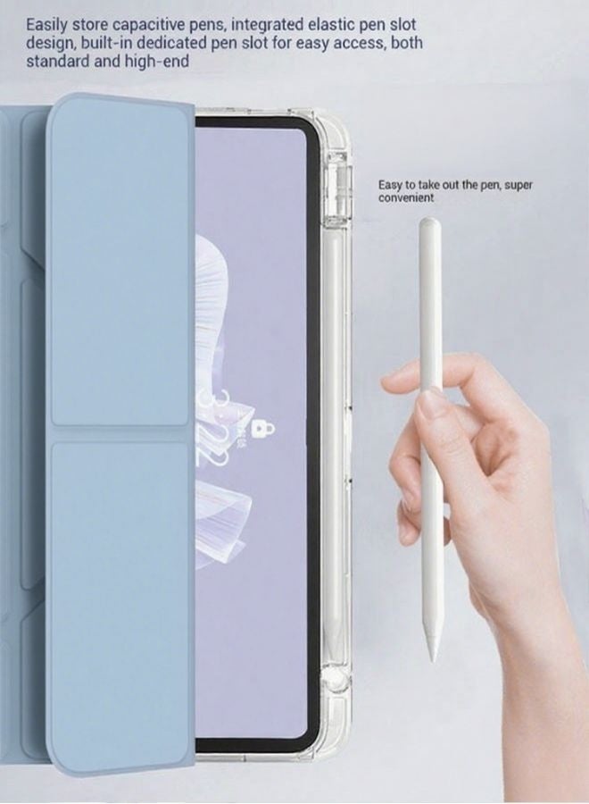 Honor Pad X9 Case With Pen Slot, Honor Tablet 11.5-Inch Cover, Shockproof Y Folding Stand, Transparent Tpu Protective Case,  Flip Cover Stand Smart Wake-Up/ AED 23 Gift Set Anti-Glare Protective Film - Blue - Image 2