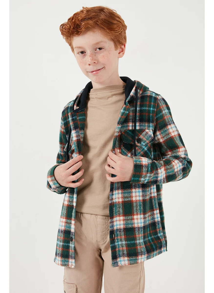 Lela Hooded Double Pocket Plaid Winter Lumberjack Shirt Boy's Shirt CF24W81778
