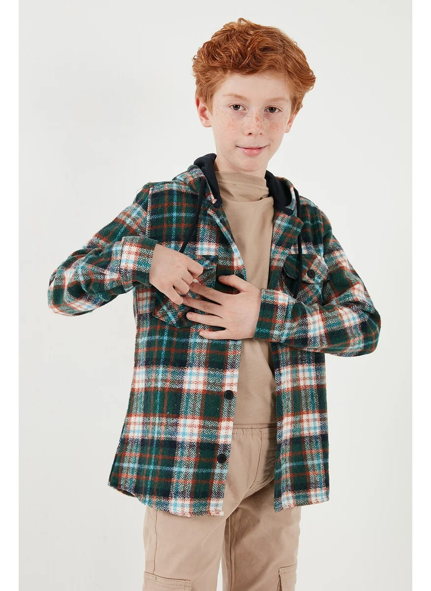 Lela Hooded Double Pocket Plaid Winter Lumberjack Shirt Boy's Shirt CF24W81778
