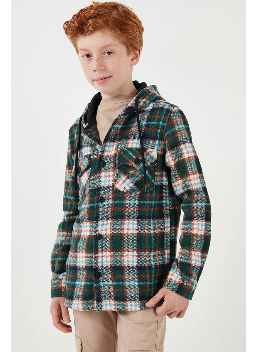 Lela Hooded Double Pocket Plaid Winter Lumberjack Shirt Boy's Shirt CF24W81778