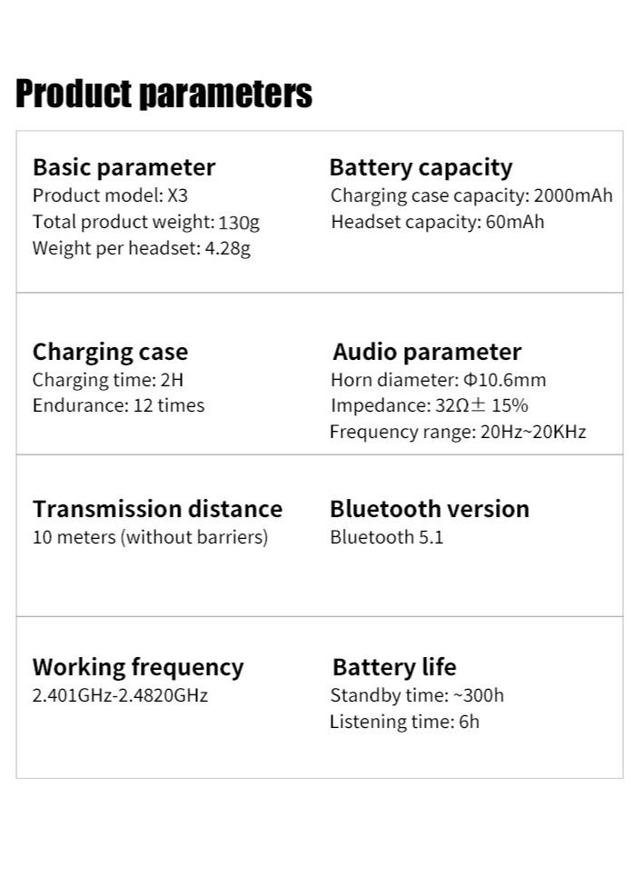 X3 TWS BT 5.1 Wireless Touch Control Earphones With 2000mAh Magnetic Charging Case