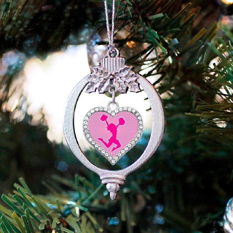 Inspired Silver - Cheerleader - Pink - Silver Christmas Ornament - Open Heart Charm Christmas Tree Ornament with Cubic Zirconia - Holiday Hanging Decoration - Image 2