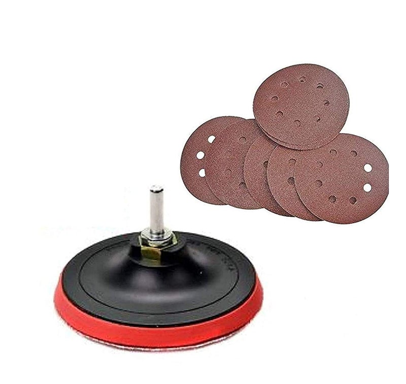 Inditrust 5 Inches Sanding Disc with Lock Nut for Grinder/Drill with 6 Piece Sandpaper - Image 1