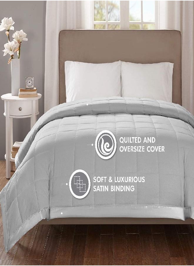 madison park - Madison Park Cambria Down Alternative Blanket, Premium 3M Scotchgard Moisture Wicking Treatment, Lightweight and Soft Bed Cover For Summer with Satin Trim, Oversized King Gray - Image 1