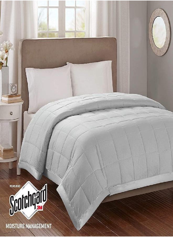 madison park - Madison Park Cambria Down Alternative Blanket, Premium 3M Scotchgard Moisture Wicking Treatment, Lightweight and Soft Bed Cover For Summer with Satin Trim, Oversized King Gray - Image 1