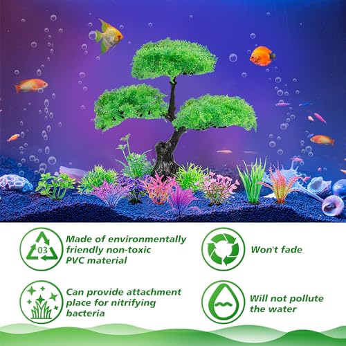 Ameliade Aquarium Artificial Plastic Plants Decoration, Aquarium Tree Decor Set, Goldfish Betta Fish Tank Decorations Hides Accessories (Green) - Image 3