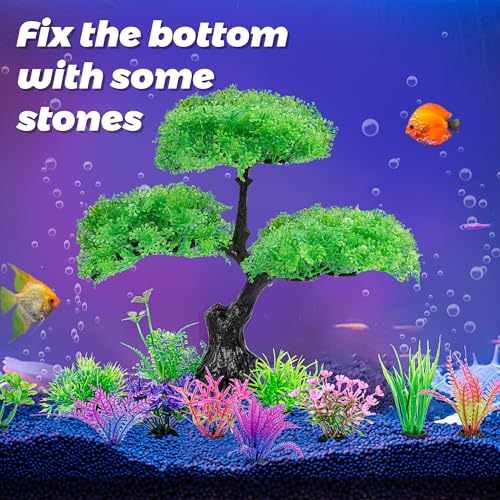 Ameliade Aquarium Artificial Plastic Plants Decoration, Aquarium Tree Decor Set, Goldfish Betta Fish Tank Decorations Hides Accessories (Green) - Image 4
