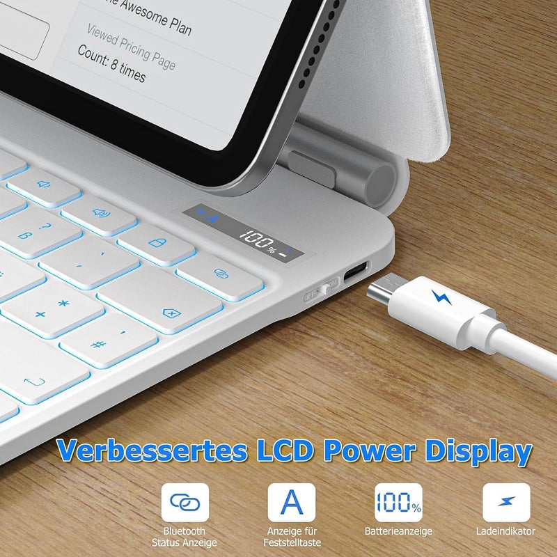 QPHWHFQ 【Arabic English】Magic Keyboard for iPad 11th(A16,2025)/ iPad 10th Generation(2022), Keyboard Case for iPad 11th/10th, Magnetic Stand, Digital Display, Multi-Touch Trackpad, 7-Color Backlight, White - Image 2