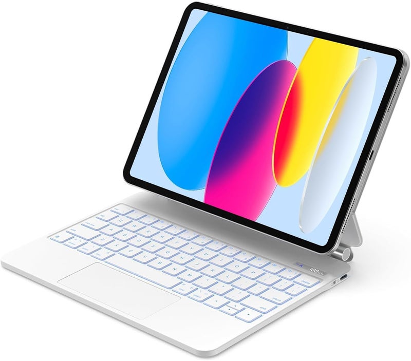 QPHWHFQ 【Arabic English】Magic Keyboard for iPad 11th(A16,2025)/ iPad 10th Generation(2022), Keyboard Case for iPad 11th/10th, Magnetic Stand, Digital Display, Multi-Touch Trackpad, 7-Color Backlight, White - Image 1