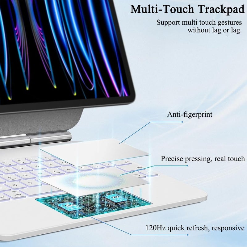 QPHWHFQ 【Arabic English】Magic Keyboard for iPad 11th(A16,2025)/ iPad 10th Generation(2022), Keyboard Case for iPad 11th/10th, Magnetic Stand, Digital Display, Multi-Touch Trackpad, 7-Color Backlight, White - Image 5