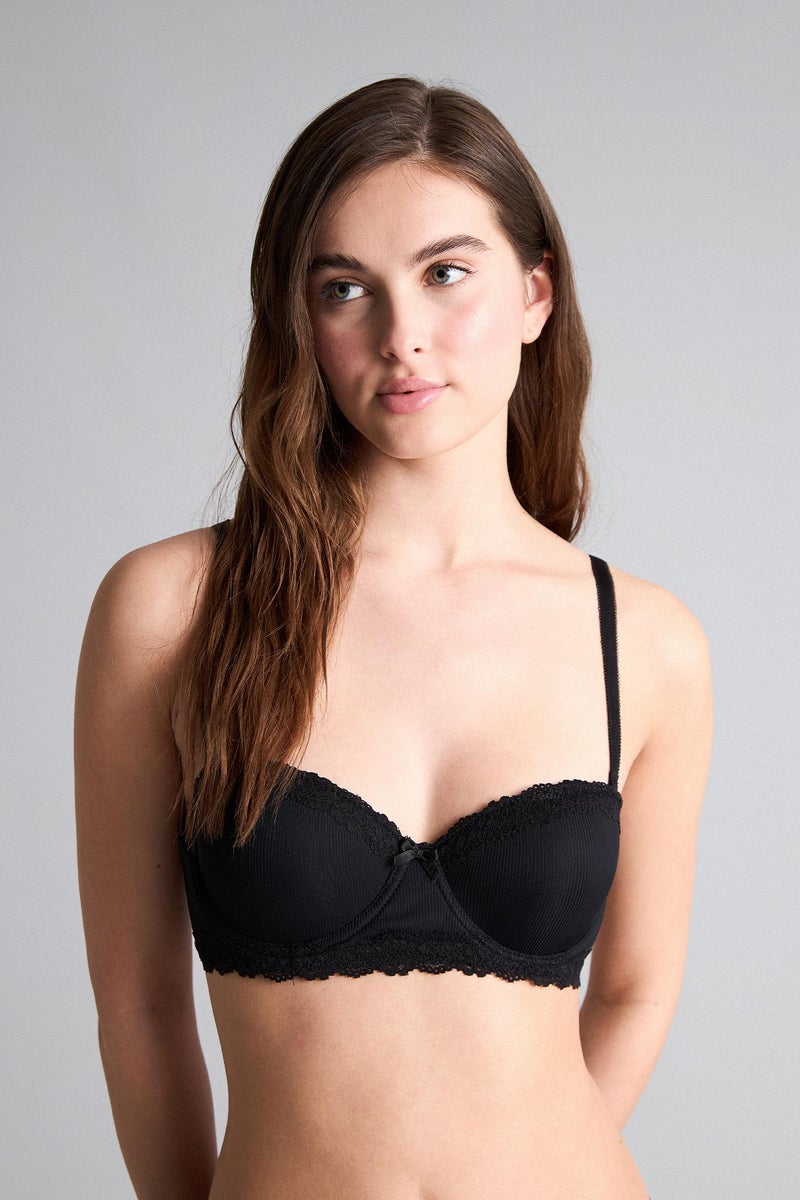DeFacto Black Woman Lace Detail Micro Half Padded Underwired Bra Casual - Image 3