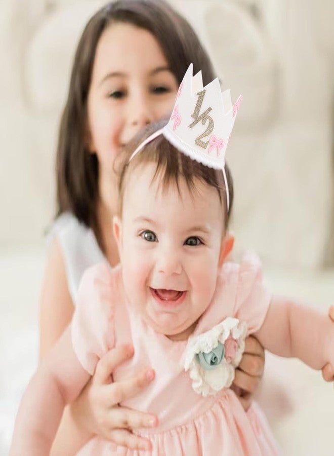 Jissoo Bow 1/2 Birthday Crown - 6 Months Birthday Decorations,Little Princess Crown for Cake Smash,Sweet Hat Photo Props,Pink Bow Half Way to One Decoration - Image 4