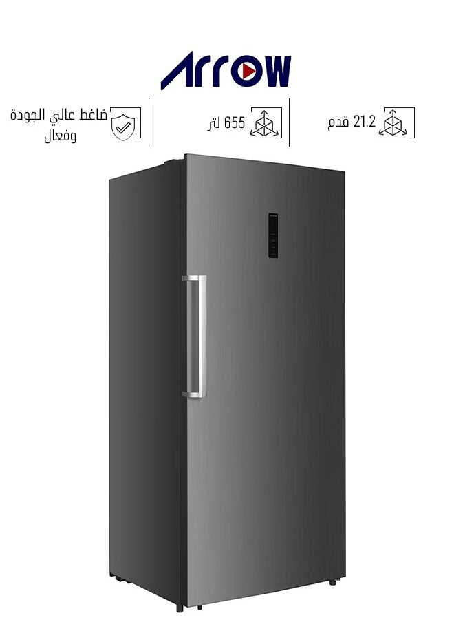 ارو - فريزر رأسي بباب واحد - 655 لترًا - 21.2 قدمًا مكعبًا - تبريد وتجميد عالي السرعة - قابل للتبديل إلى ثلاجة - ضاغط عالي الجودة وفعال - ضمان الضاغط لمدة 7 سنوات - الفضي - RO-770VNF - Image 1