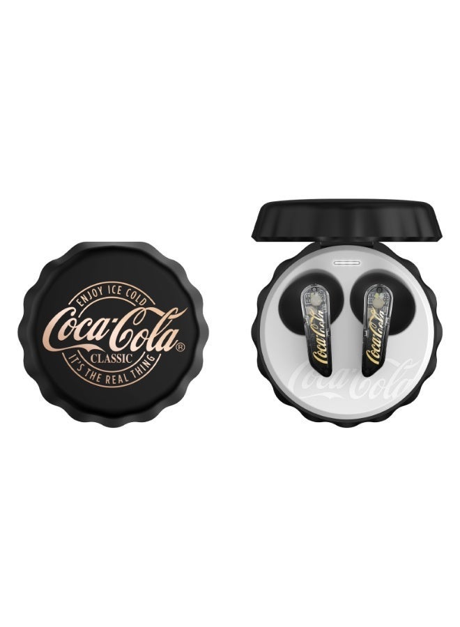 كوكا كولا سماعات أذن T13 لاسلكية - تصميم غطاء زجاجة كوكاكولا الكلاسيكي، بلوتوث 5.4، التحكم باللمس، تأثير ستيريو 360 درجة، علبة شحن مغناطيسية، أسود - Image 2