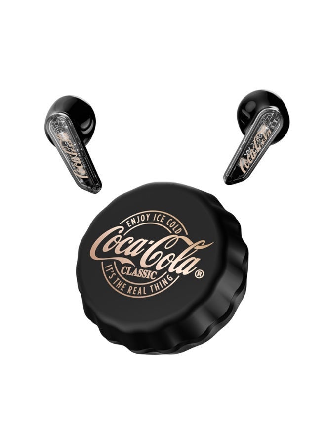 كوكا كولا سماعات أذن T13 لاسلكية - تصميم غطاء زجاجة كوكاكولا الكلاسيكي، بلوتوث 5.4، التحكم باللمس، تأثير ستيريو 360 درجة، علبة شحن مغناطيسية، أسود - Image 1