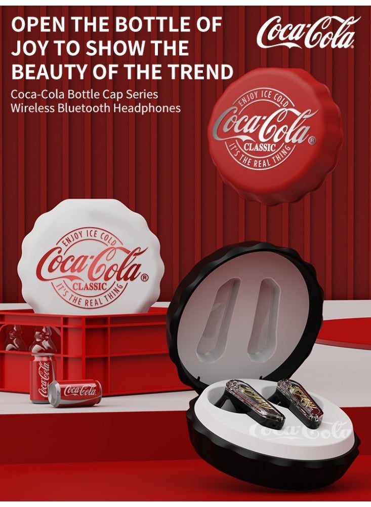 كوكا كولا سماعات أذن T13 لاسلكية - تصميم غطاء زجاجة كوكاكولا الكلاسيكي، بلوتوث 5.4، التحكم باللمس، تأثير ستيريو 360 درجة، علبة شحن مغناطيسية، أسود - Image 5