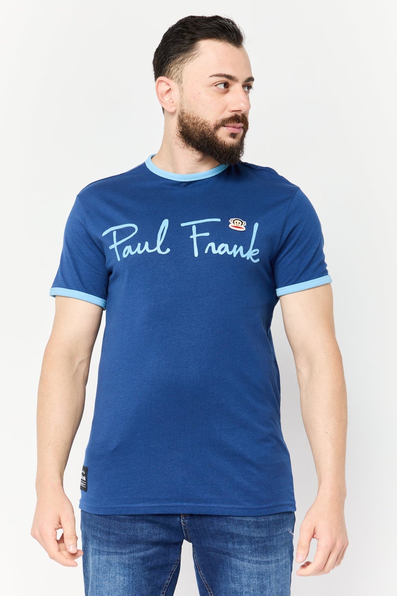 Paul Frank Men Regular Fit Crew Neck Short Sleeves Brand Logo T-Shirt, Blue  - Image 1