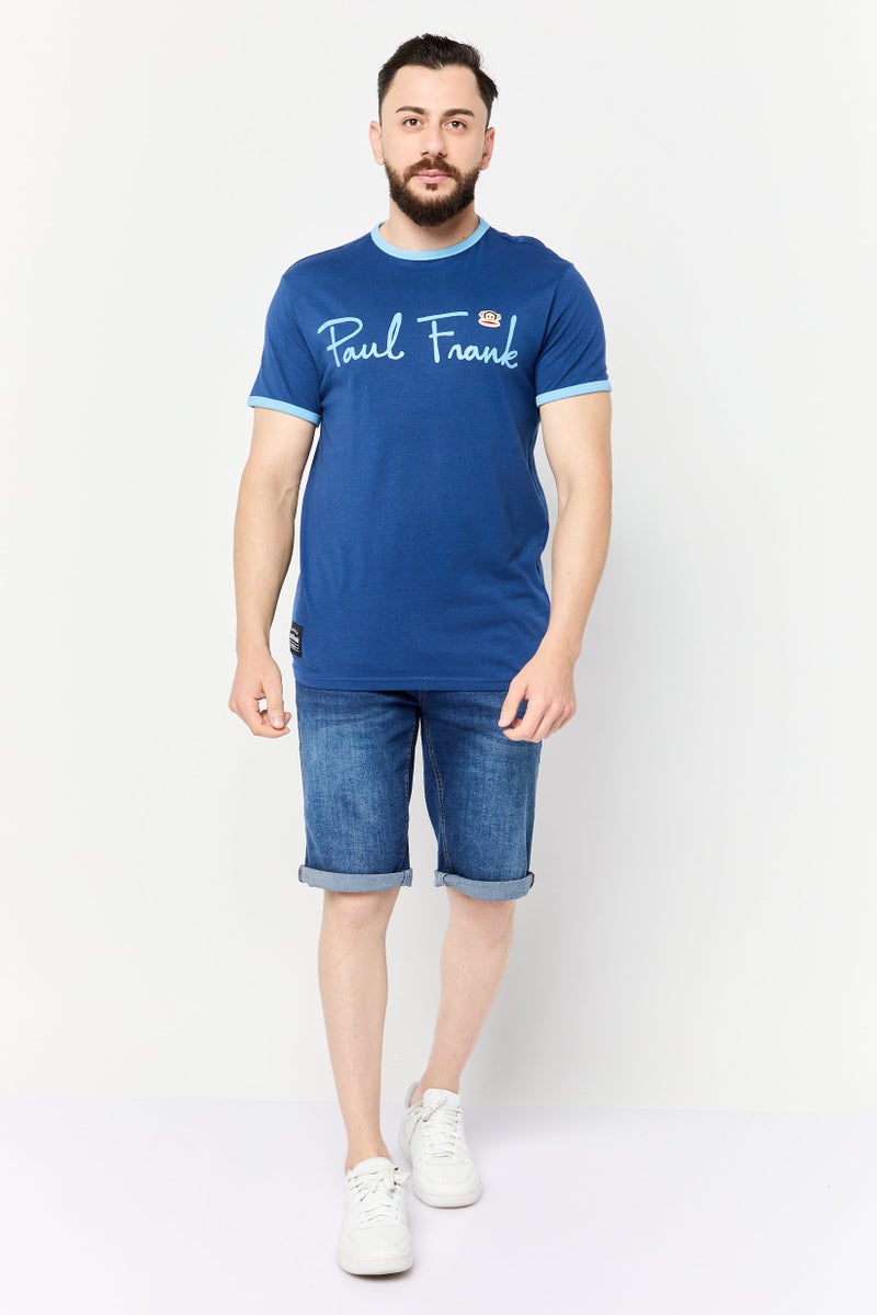 Paul Frank Men Regular Fit Crew Neck Short Sleeves Brand Logo T-Shirt, Blue  - Image 2