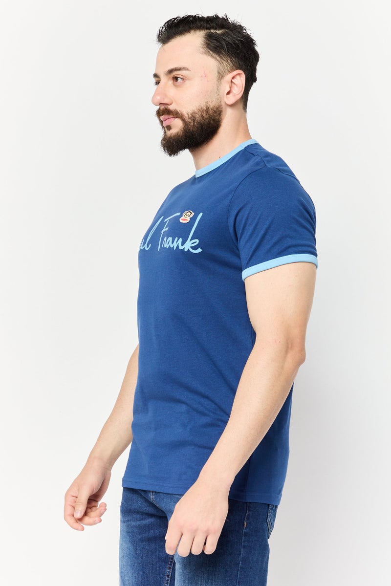 Paul Frank Men Regular Fit Crew Neck Short Sleeves Brand Logo T-Shirt, Blue  - Image 3