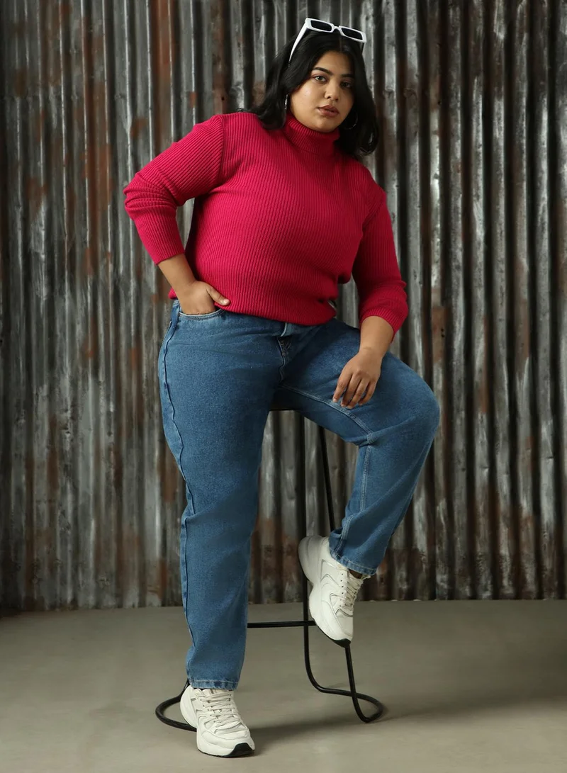 HIGH STAR Pink Women's Pink 100% Acrylic Solid Sweater for Women | Best Price UAE