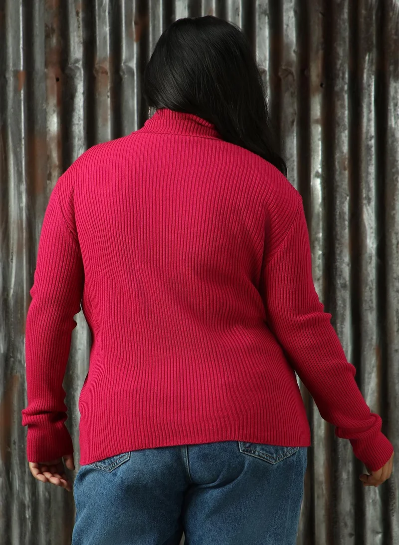 HIGH STAR Pink Women's Pink 100% Acrylic Solid Sweater for Women | Best Price UAE