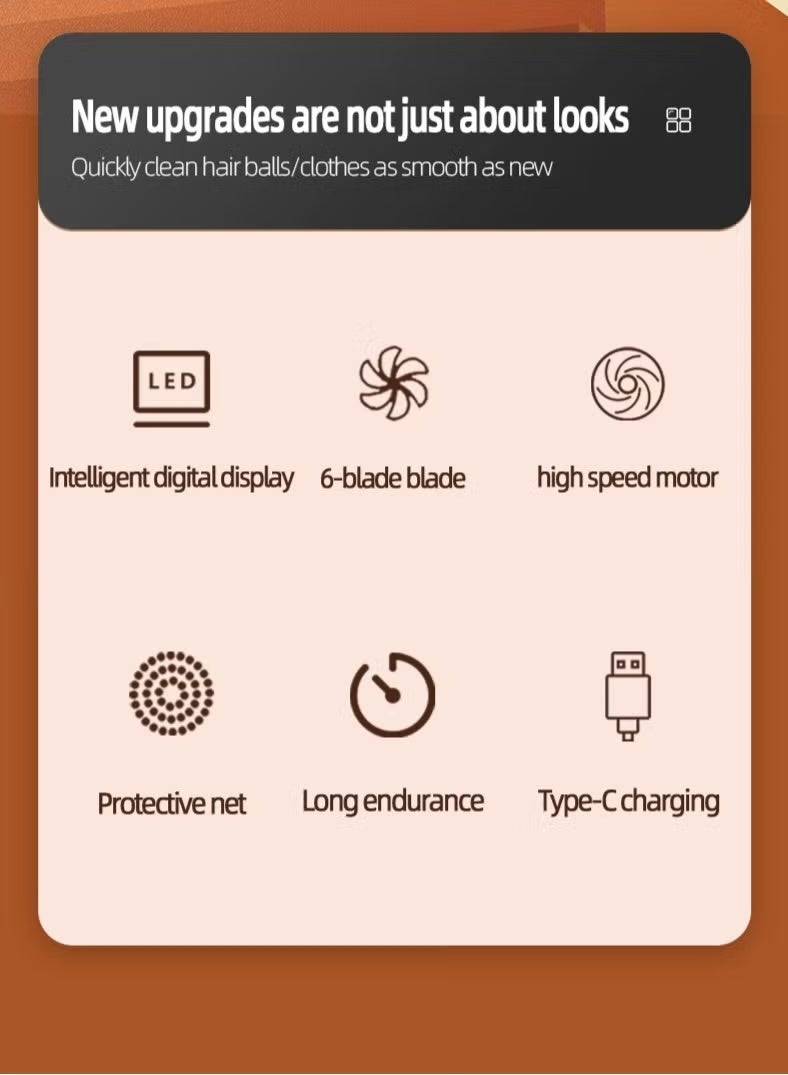 SHOPUP4U Fabric Shaver Rechargeable Fabric Shaver with Digital Display Sweater Shaver with 6 Leaf Blades and Safety Lock Defuzzer Remove Fuzz Pills from Clothes Furniture Sofa Blanket - Image 5