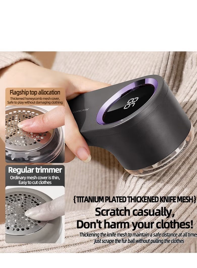 SHOPUP4U Fabric Shaver Rechargeable Fabric Shaver with Digital Display Sweater Shaver with 6 Leaf Blades and Safety Lock Defuzzer Remove Fuzz Pills from Clothes Furniture Sofa Blanket - Image 4