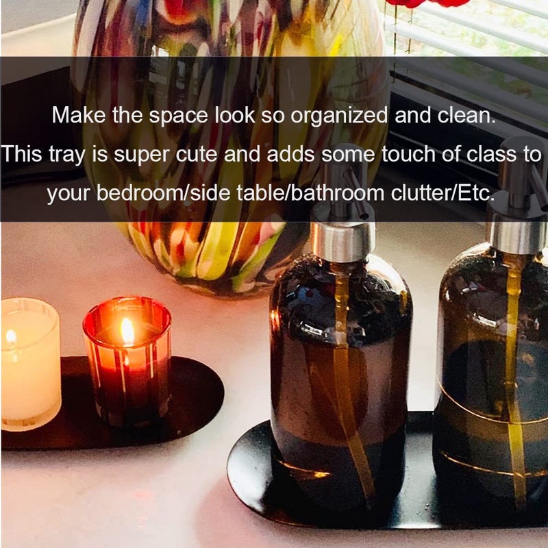 Fermus Stainless Steel Decorative Tray, Set of 2, 7 Inch Long, Jewelry Dish Cosmetics Organizer Bathroom Clutter Serving Platter Small Storage Tray, Oval, Matte Black - Image 4