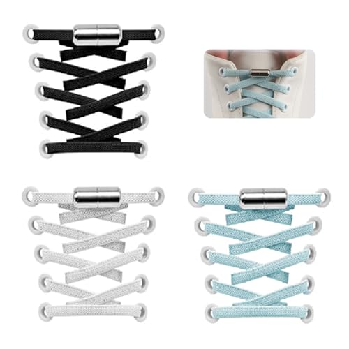 YUISI 3 Pairs No Tie Elastic Shoe Laces, Elastic Shoe Laces for Kids, Adult and elderly, Screw Capsule Shoe Clasp, Suitable for Sports Shoes, Casual Shoes, Hiking Shoes, Etc - Image 1