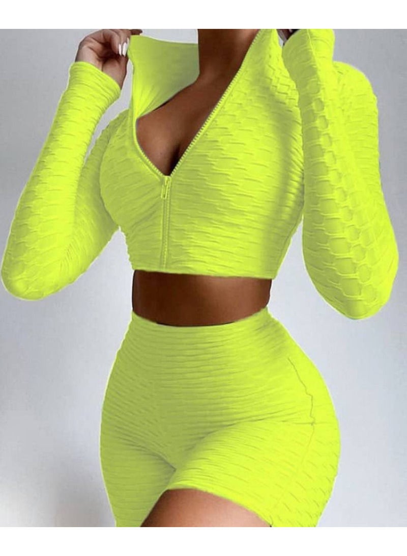 Yellow color yoga shorts set for sports