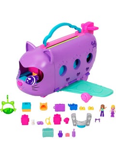 Polly Pocket Dolls & Playset, Kitty Airways Airplane, Travel Toy With 2 Micro Dolls, Pet, Spinning Stage & Accessories  - Image 1
