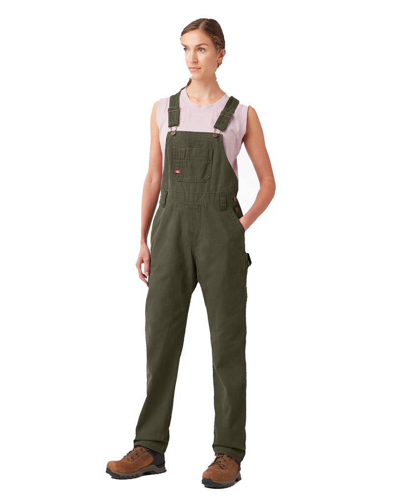 Dickies womens Womens Relaxed Fit Overalls Bib Shortalls Rinsed Moss Green Small US