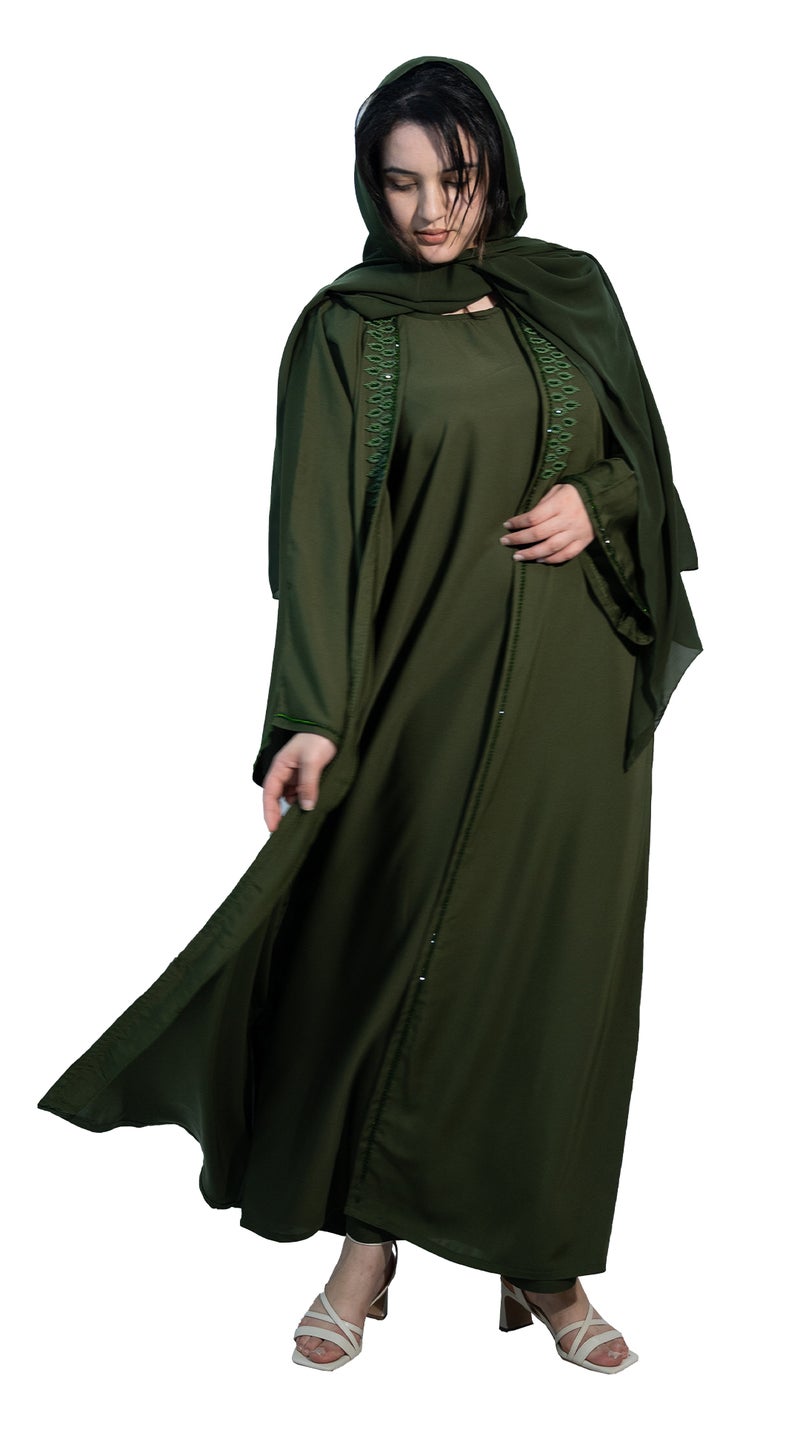 NUKHBAA 2 piece  Abaya paired with matching inner dress, Hijab & belt-2P654 - Image 2