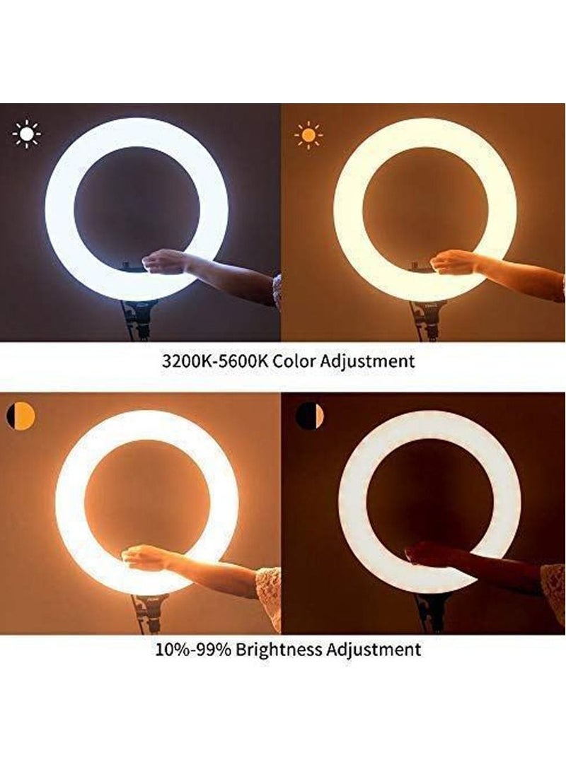 حلقة ضوء LED ناعمة بحجم 18 بوصة مع حامل ثلاثي و 3 حوامل هواتف وجهاز تحكم عن بعد - Image 2