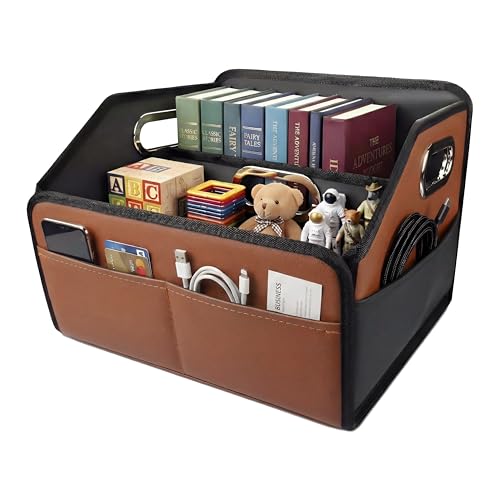 Noaman Car Organizer 2025 Upgraded Leather Car Storage Organizer for Front Back Seat or Floor with 3 Metal Handles 6 Apartments Multipurpose Car Organizers and Storage Brown - Image 1