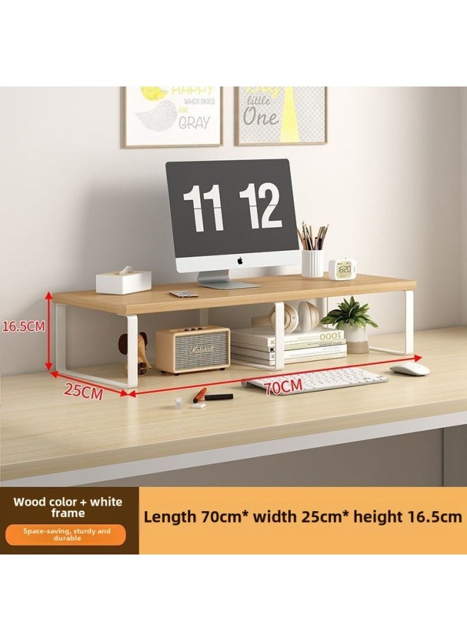 Generic - Desktop Elevating Rack Computer Desktop Monitor Elevating Desktop Storage Rack Base Office Bracket Pad Elevated Rack-Colour:Log Color + White Frame + Board Widened 25cm - Medium Size, Length 70cm, Height 16.5cm - Image 1