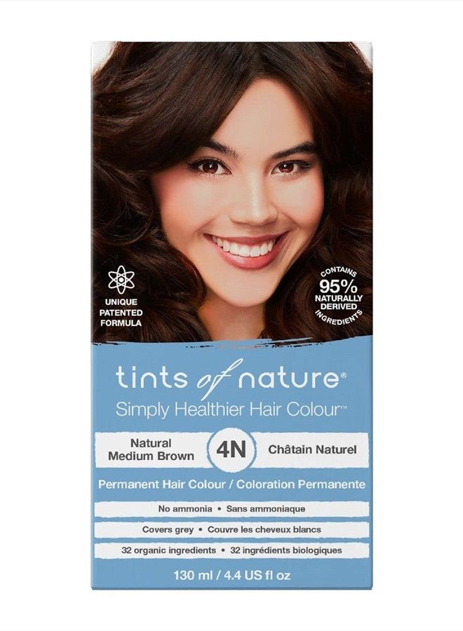 tints of nature صبغة شعر دائمة طبيعية، تغذي الشعر وتغطي الشيب، 1 × 130 مل - 4N بني متوسط - Image 1