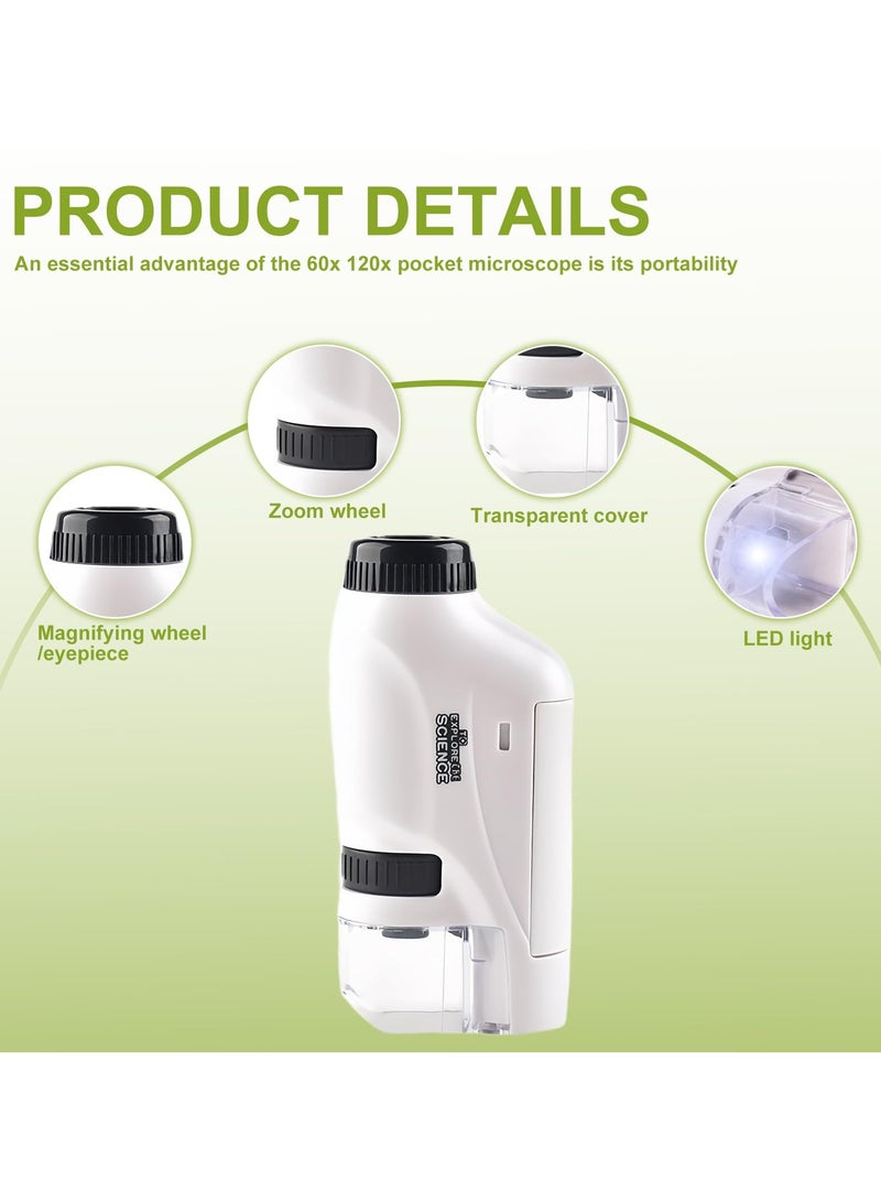 Pocket Microscope for Kids, Portable Handheld Microscope 60X-120X Zoom with LED Light, Science Exploration Toy for Plants Microbiology Observation, Educational STEM Kit for Students  - Image 4