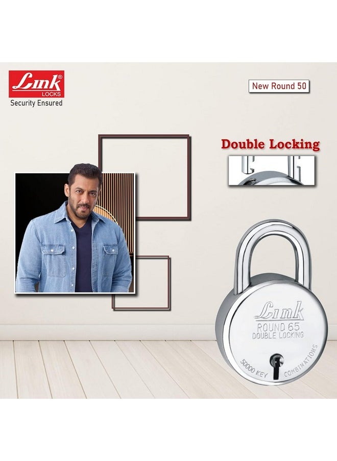 Link Link Round Silver Steel Lock with 3 Keys | Lock and Keys | Door Lock | Padlock (Pack of 1) (LINK-Round 50 MM)  - Image 2