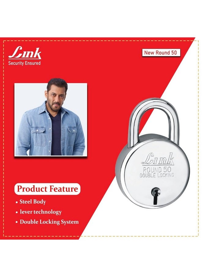 Link Link Round Silver Steel Lock with 3 Keys | Lock and Keys | Door Lock | Padlock (Pack of 1) (LINK-Round 50 MM)  - Image 3