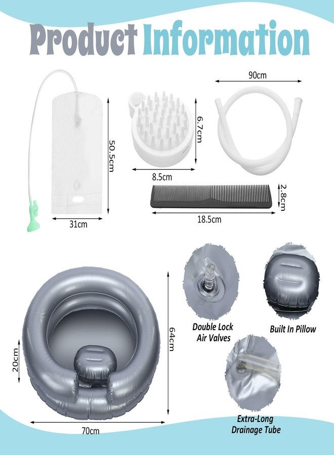 LemonRoad Inflatable Shampoo Basin Set with Inflatable Shampoo Basin Comb Disposable Ear Cover Hairbrush Shower Bag for Elderly Disabled Pregnant Injured Bedridden Handicapped Home Sink for Locs Detox - Image 2