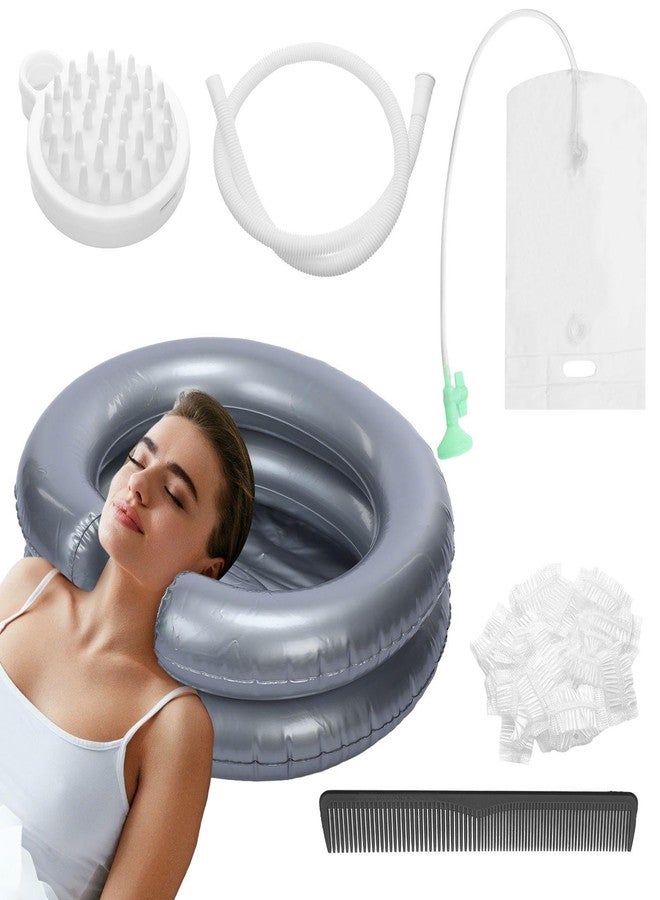 LemonRoad Inflatable Shampoo Basin Set with Inflatable Shampoo Basin Comb Disposable Ear Cover Hairbrush Shower Bag for Elderly Disabled Pregnant Injured Bedridden Handicapped Home Sink for Locs Detox - Image 1