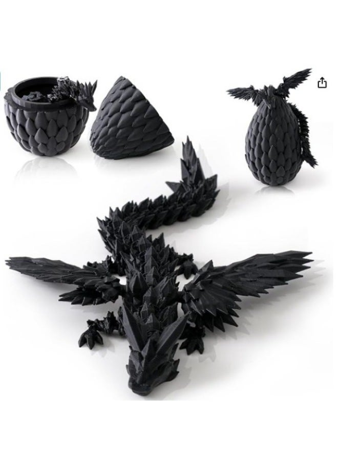 3D Printing Dragon Egg Suit Wings Flying Dragon Egg Suit Gift Online Red Creative Ornaments Handmade-Color:Dragon Scale Egg Set With Wings Black 13cm+22.5cm Dragon  - Image 1